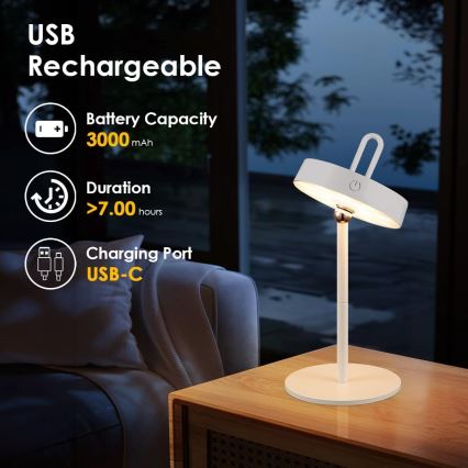 LED Stmívatelná venkovní nabíjecí dotyková stolní lampa GENTLE LED/1,5W/3,7V 3000 mAh IP44 bílá