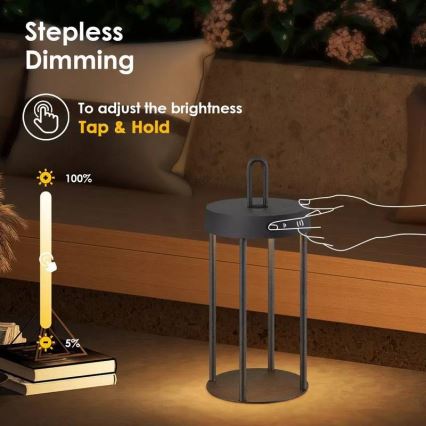 LED Stmívatelná venkovní nabíjecí dotyková stolní lampa GENTLE LED/1,5W/3,7V 3000 mAh IP44 černá