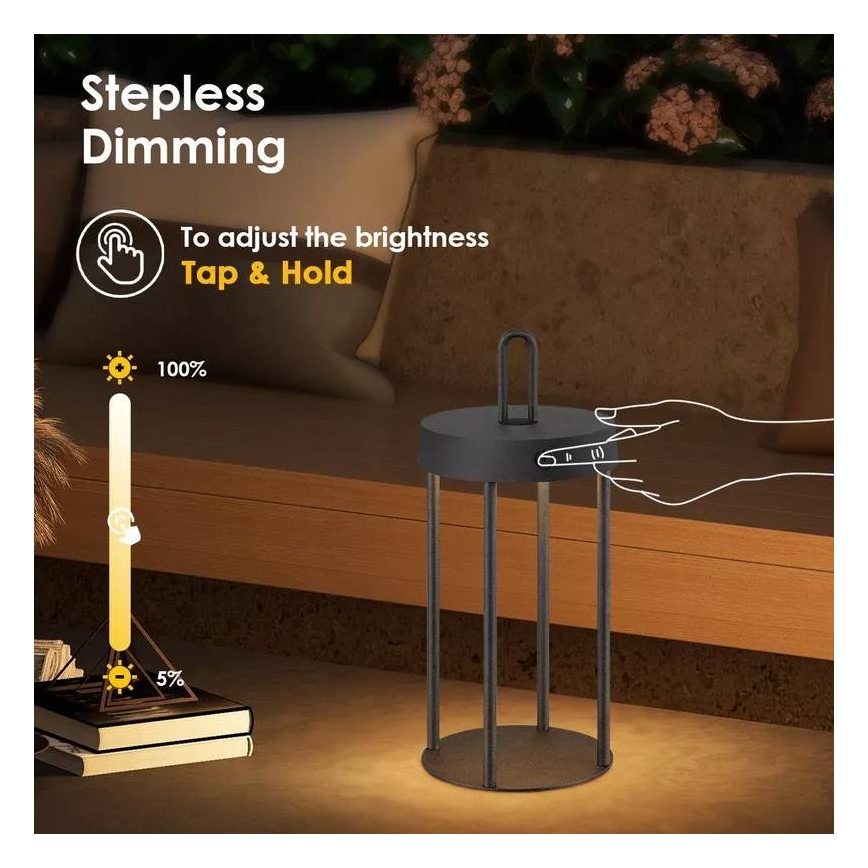 LED Stmívatelná venkovní nabíjecí dotyková stolní lampa GENTLE LED/1,5W/3,7V 3000 mAh IP44 černá