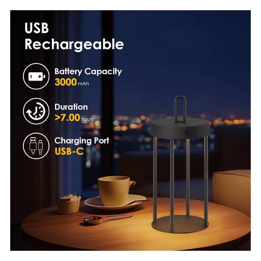 LED Stmívatelná venkovní nabíjecí dotyková stolní lampa GENTLE LED/1,5W/3,7V 3000 mAh IP44 černá
