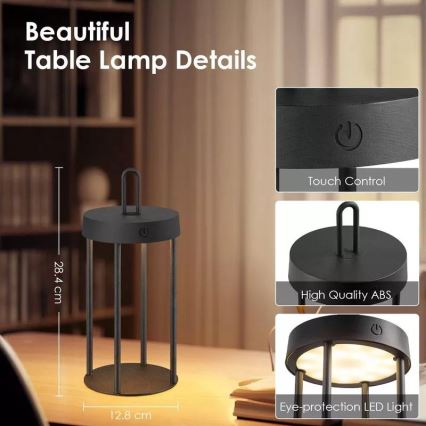 LED Stmívatelná venkovní nabíjecí dotyková stolní lampa GENTLE LED/1,5W/3,7V 3000 mAh IP44 černá