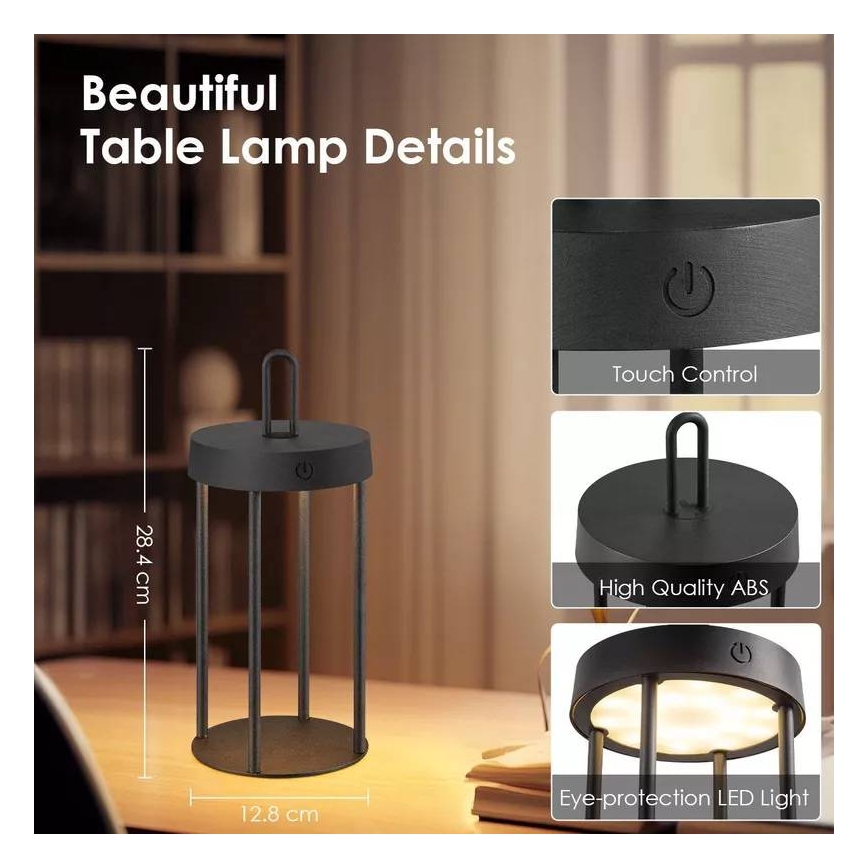 LED Stmívatelná venkovní nabíjecí dotyková stolní lampa GENTLE LED/1,5W/3,7V 3000 mAh IP44 černá