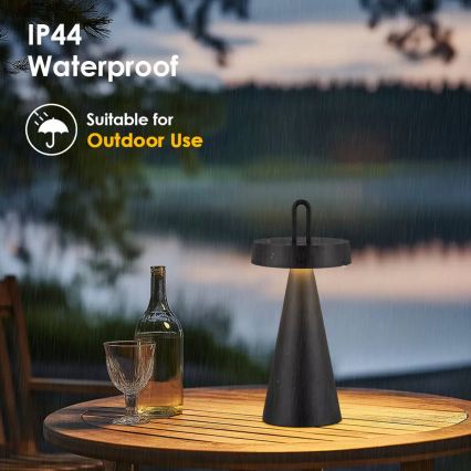 LED Stmívatelná venkovní nabíjecí dotyková stolní lampa HALO LED/1,5W/3,7V 3000 mAh IP44 černá