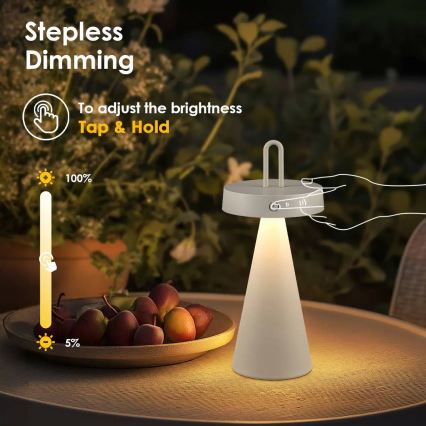LED Stmívatelná venkovní nabíjecí dotyková stolní lampa HALO LED/1,5W/3,7V 3000 mAh IP44 šedá