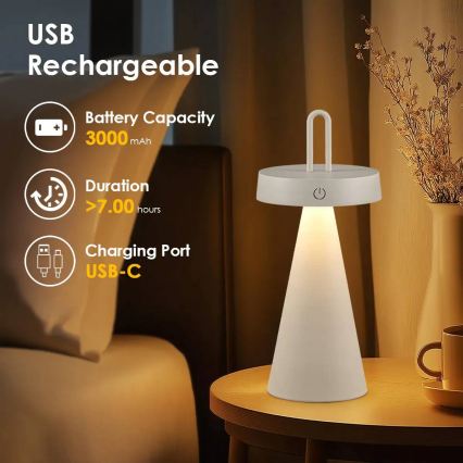 LED Stmívatelná venkovní nabíjecí dotyková stolní lampa HALO LED/1,5W/3,7V 3000 mAh IP44 šedá
