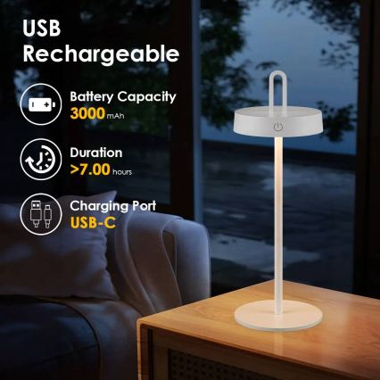 LED Stmívatelná venkovní nabíjecí dotyková stolní lampa SHINE LED/1,5W/3,7V 3000 mAh IP44 bílá