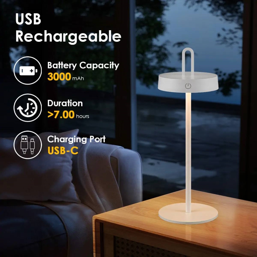 LED Stmívatelná venkovní nabíjecí dotyková stolní lampa SHINE LED/1,5W/3,7V 3000 mAh IP44 bílá