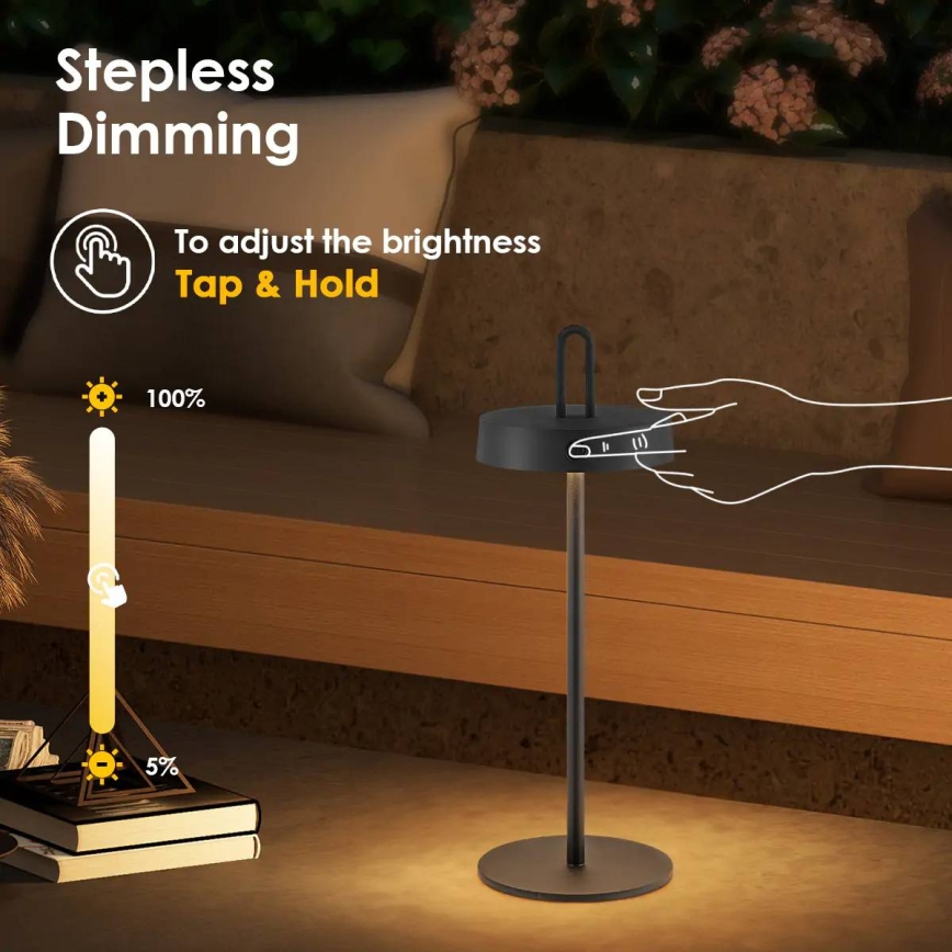 LED Stmívatelná venkovní nabíjecí dotyková stolní lampa SHINE LED/1,5W/3,7V 3000 mAh IP44 černá