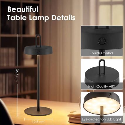 LED Stmívatelná venkovní nabíjecí dotyková stolní lampa SHINE LED/1,5W/3,7V 3000 mAh IP44 černá