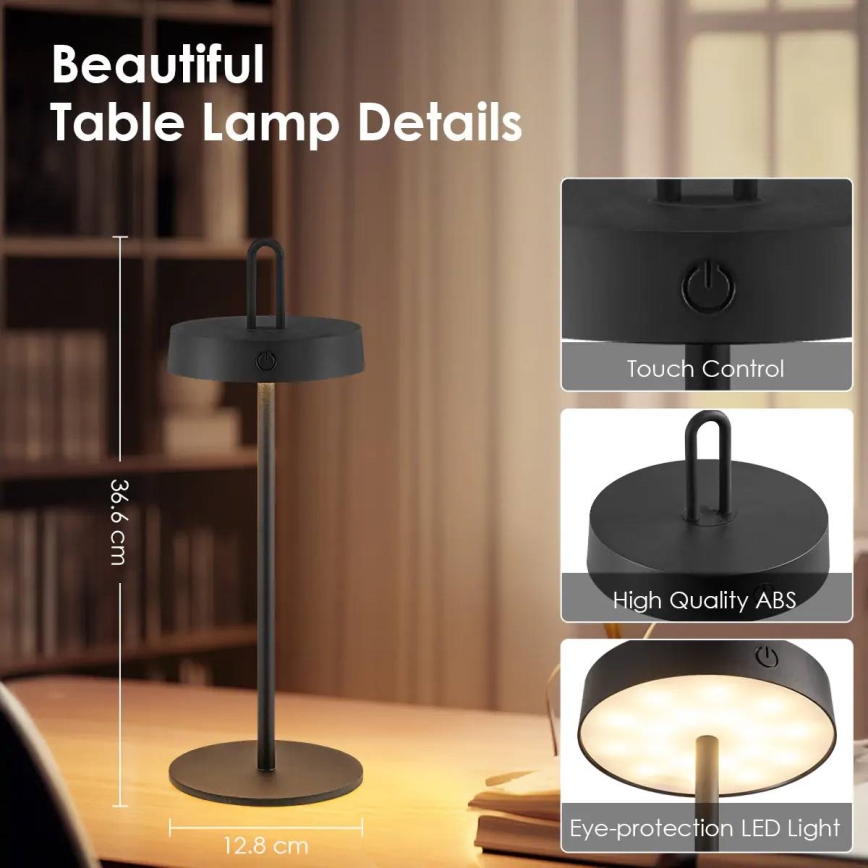 LED Stmívatelná venkovní nabíjecí dotyková stolní lampa SHINE LED/1,5W/3,7V 3000 mAh IP44 černá