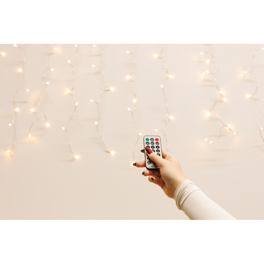 LED Stmívatelný venkovní vánoční závěs CURTAIN 360xLED/8,4W/230V 2x2 m IP44 teplá bílá + dálkové ovládání