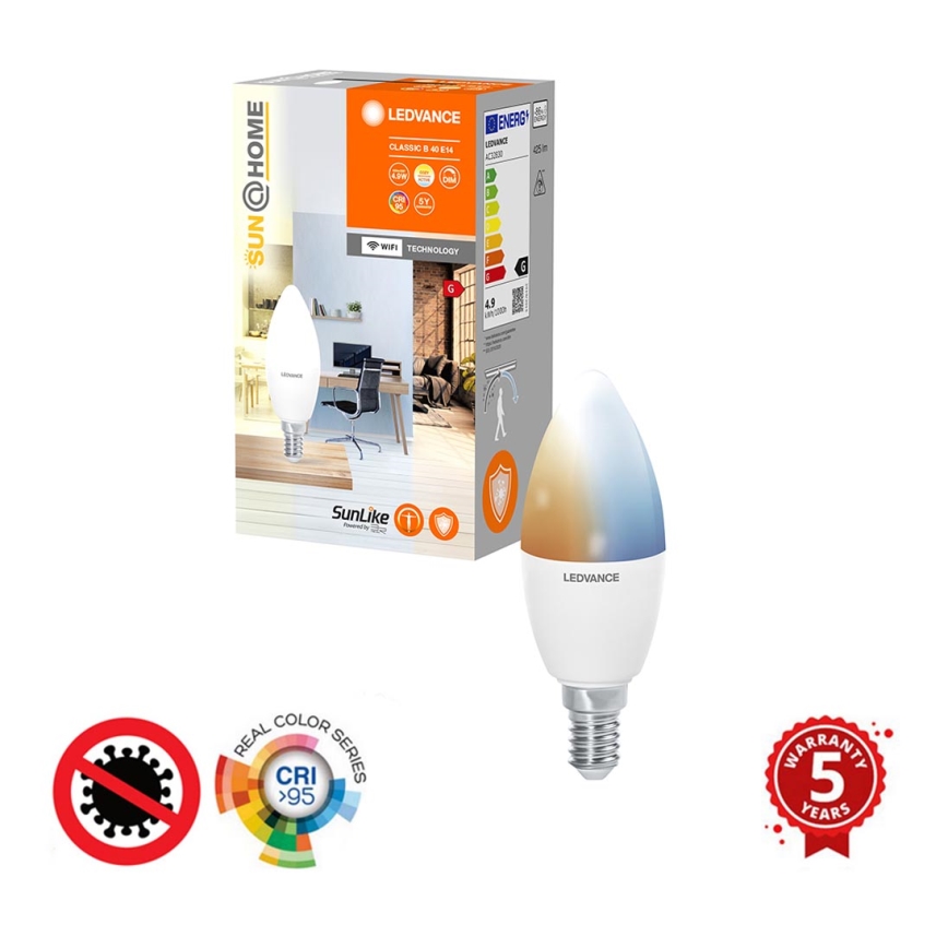 LED Stmívatelná antibakteriální žárovka B40 E14/4,9W/230V Wi-Fi - Ledvance