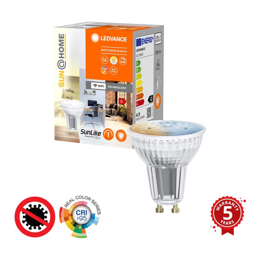 LED Stmívatelná antibakteriální žárovka PAR16 GU10/4,9W/230V Wi-Fi - Ledvance