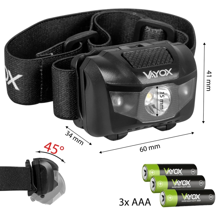 LED Stmívatelná čelovka 3xLED/3xAAA IPX4 100 lm