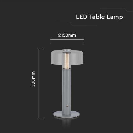 LED Stmívatelná dobíjecí dotyková stolní lampa LED/1W/5V 3000K 1800 mAh šedá