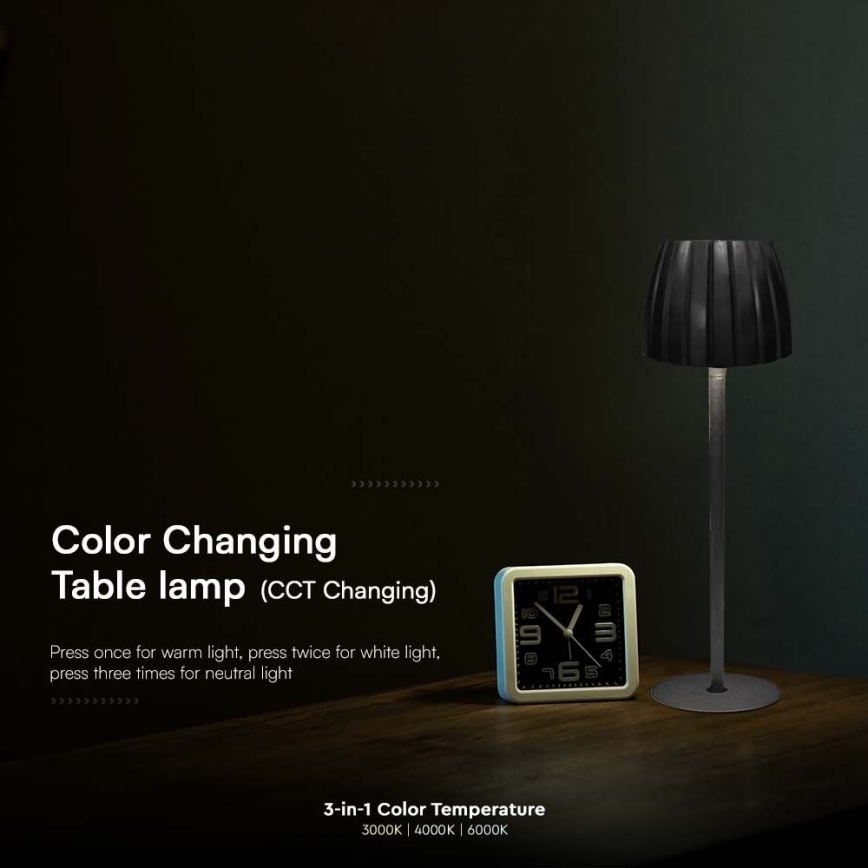 LED Stmívatelná nabíjecí dotyková stolní lampa LED/2,7W/5V 3000/4000/6000K 1800 mAh černá