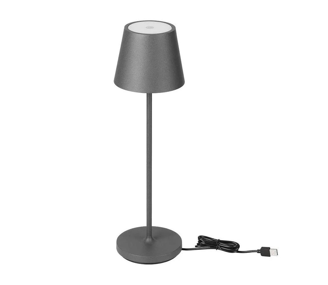 V-Tac LED Stmívatelná dotyková dobíjecí stolní lampa LED/2W/5V 4400 mAh IP54 šedá VT1248