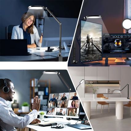 LED Stmívatelná dotyková flexibilní stolní lampa POINTIQ LED/15W/230V 3000-6500K CRI 96 černá