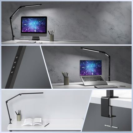 LED Stmívatelná dotyková flexibilní stolní lampa s klipem LED/12W/230V 3000/4000/6000K černá