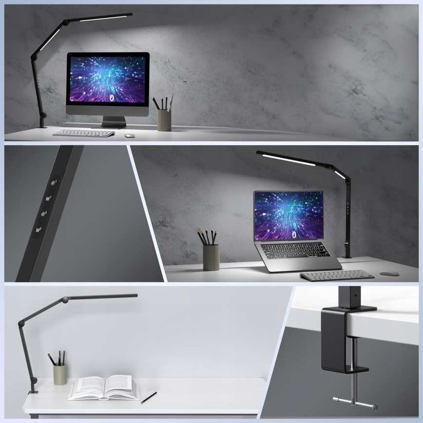 LED Stmívatelná dotyková flexibilní stolní lampa s klipem LED/12W/230V 3000/4000/6000K černá