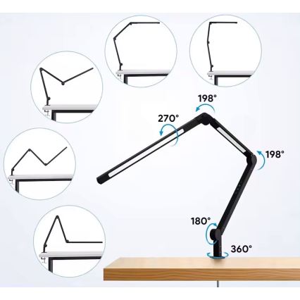 LED Stmívatelná dotyková flexibilní stolní lampa s klipem LED/12W/230V 3000/4000/6000K černá