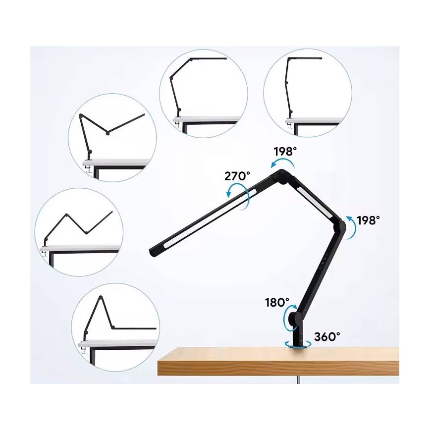 LED Stmívatelná dotyková flexibilní stolní lampa s klipem LED/12W/230V 3000/4000/6000K černá