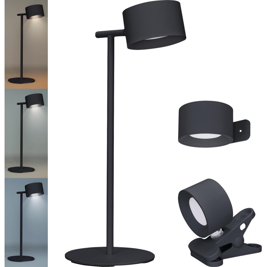 LED Stmívatelná dotyková nabíjecí lampa 3v1 LED/4W/2000 mAh 3000/4000/6500K černá