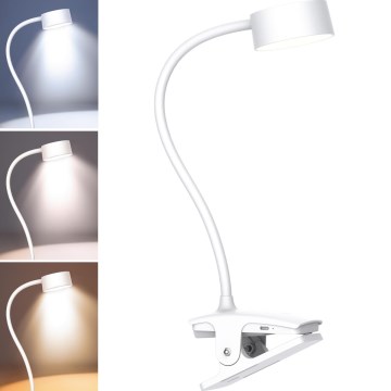 LED Stmívatelná flexibilní nabíjecí stolní lampa s klipem LED/2W/1800 mAh 3000/4000/6500K bílá