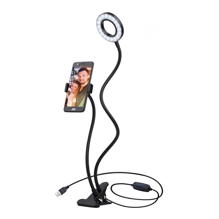 LED Stmívatelná lampa s klipem a držákem pro vlogování LED/4W/USB