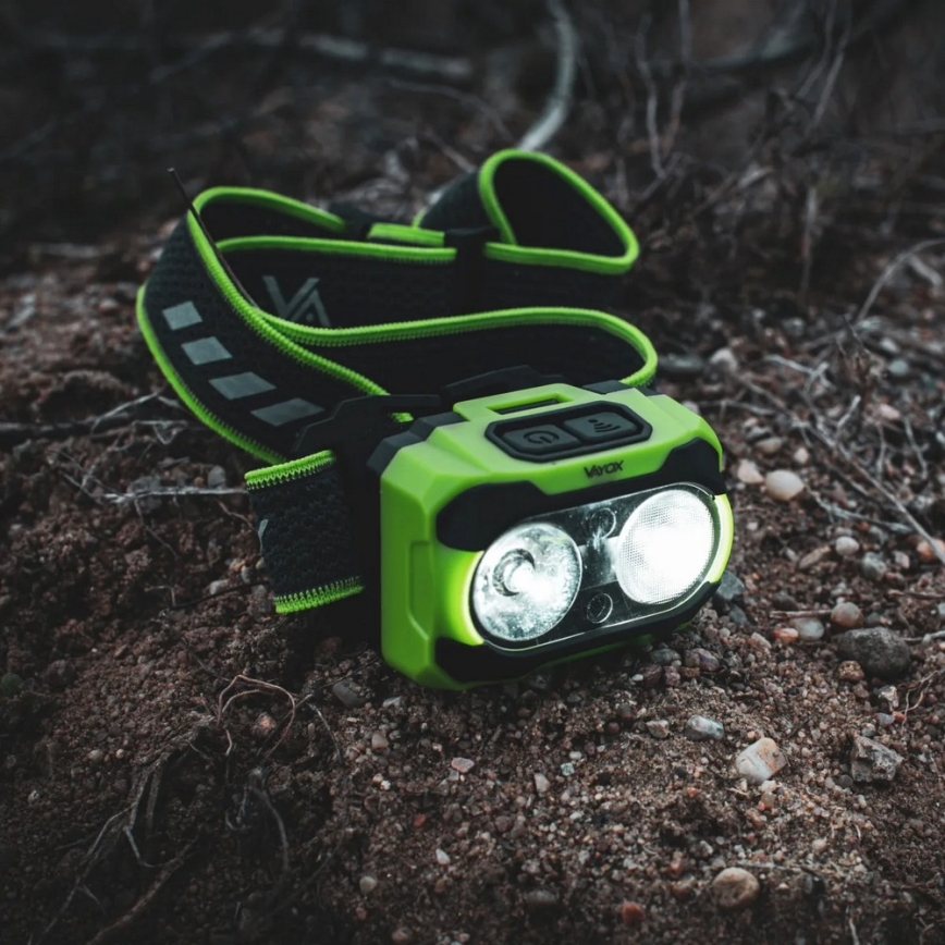 LED Stmívatelná nabíjecí čelovka se senzorem a červeným světlem LED/10W/5V/3xAAA IP44 600 lm 1200 mAh