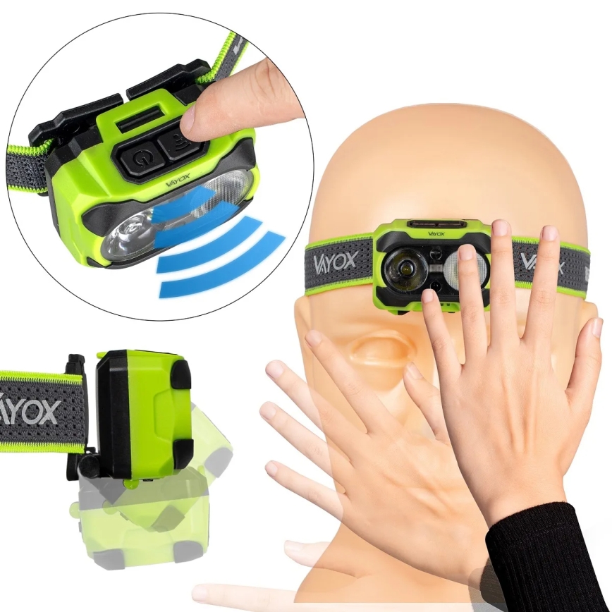 LED Stmívatelná nabíjecí čelovka se senzorem a červeným světlem LED/10W/5V/3xAAA IP44 600 lm 1200 mAh