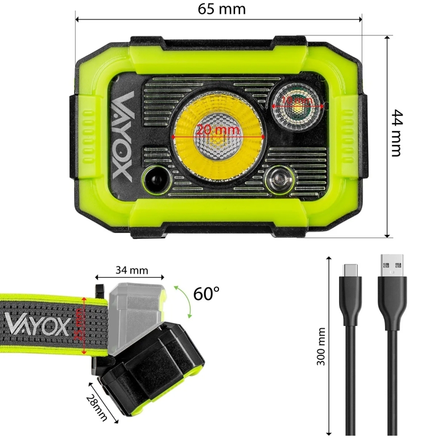 LED Stmívatelná nabíjecí čelovka se senzorem LED/10W/5V IP66 750 lm 1500 mAh