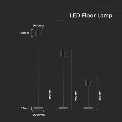 LED Stmívatelná nabíjecí stojací lampa 3v1 LED/4W/5V 4400 mAh 3000K IP54 černá