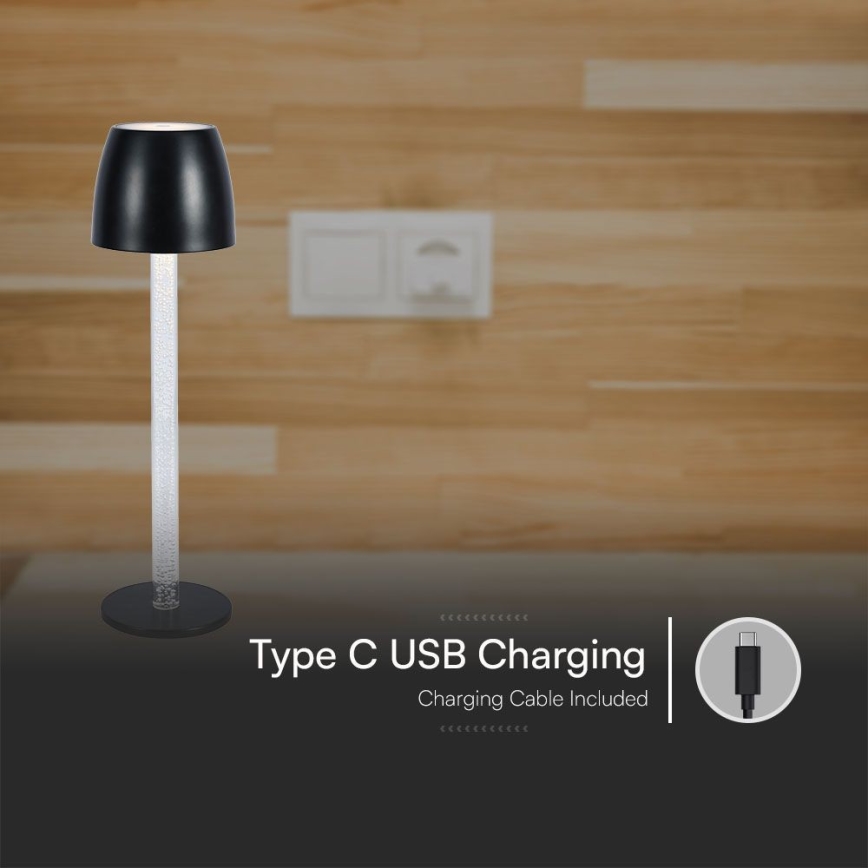 LED Stmívatelná nabíjecí dotyková stolní lampa LED/3W/5V 3000K 1800 mAh černá