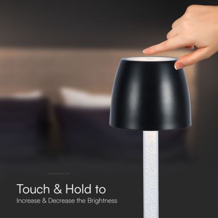 LED Stmívatelná nabíjecí dotyková stolní lampa LED/3W/5V 3000K 1800 mAh černá