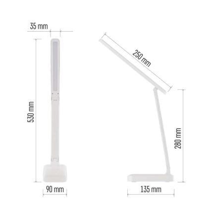 LED Stmívatelná nabíjecí stolní lampa LED/5W/3,7V 3000K/4000K/6500K 800mAh bílá