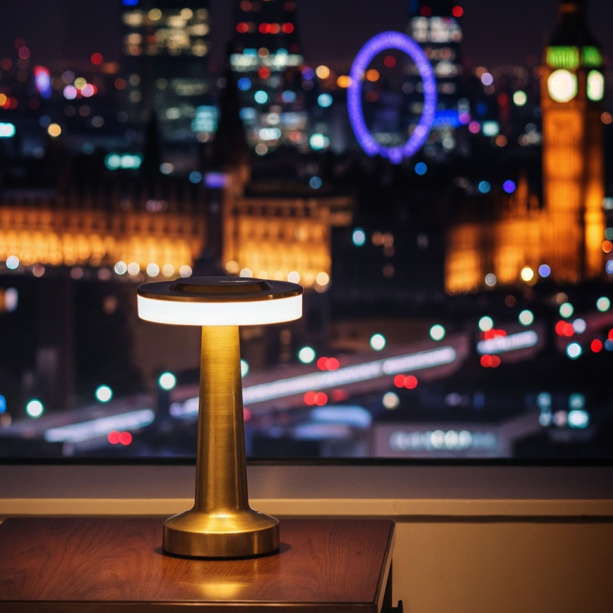 LED Stmívatelná nabíjecí stolní lampa LONDON LED/2W/5V 2700K/4000K/6500K 400 mAh zlatá