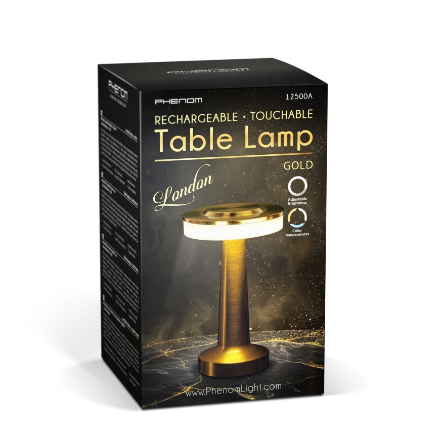 LED Stmívatelná nabíjecí stolní lampa LONDON LED/2W/5V 2700K/4000K/6500K 400 mAh zlatá