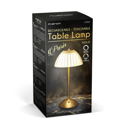 LED Stmívatelná nabíjecí stolní lampa PARIS LED/2W/5V 2700K/4000K/6500K 800 mAh zlatá