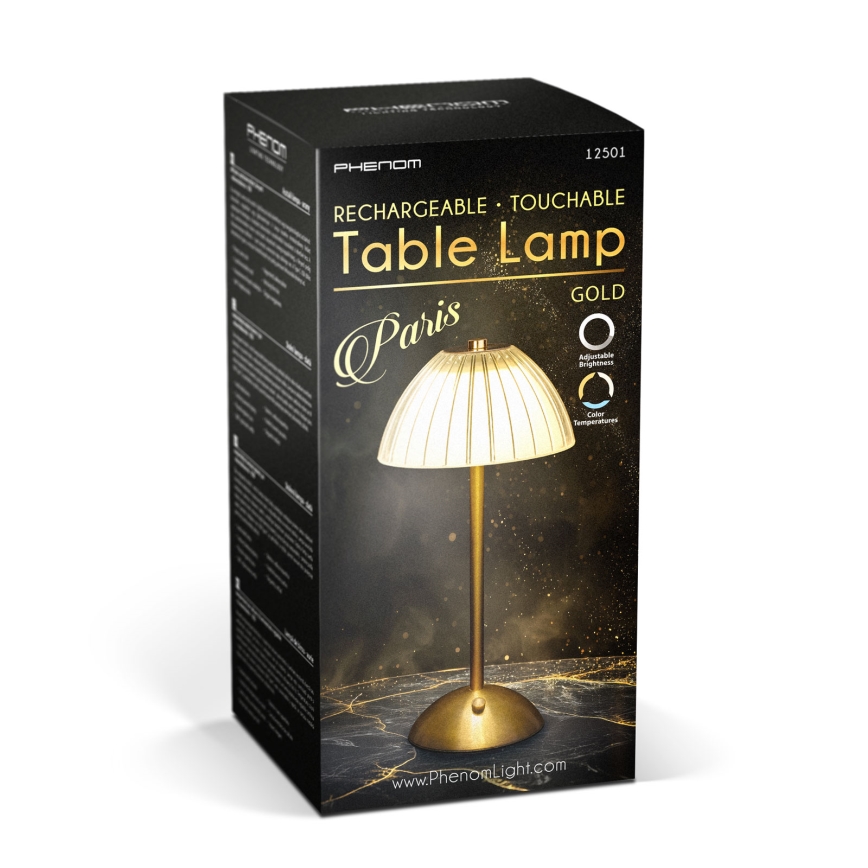 LED Stmívatelná nabíjecí stolní lampa PARIS LED/2W/5V 2700K/4000K/6500K 800 mAh zlatá
