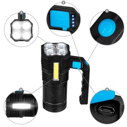 LED Stmívatelná nabíjecí svítilna LED/5V IPX4 250 lm 1200 mAh