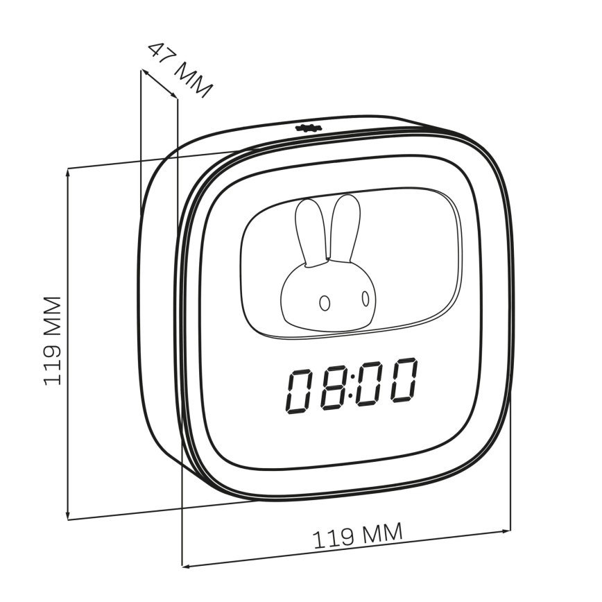 LED Stmívatelná noční lampička s budíkem BUNNY LED/1,2W/5V 3000K