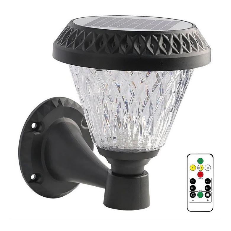 LED Stmívatelná solární nástěnná lampa LED/0,8W/5,5V 3000/4000/6400K IP44 + dálkové ovládání