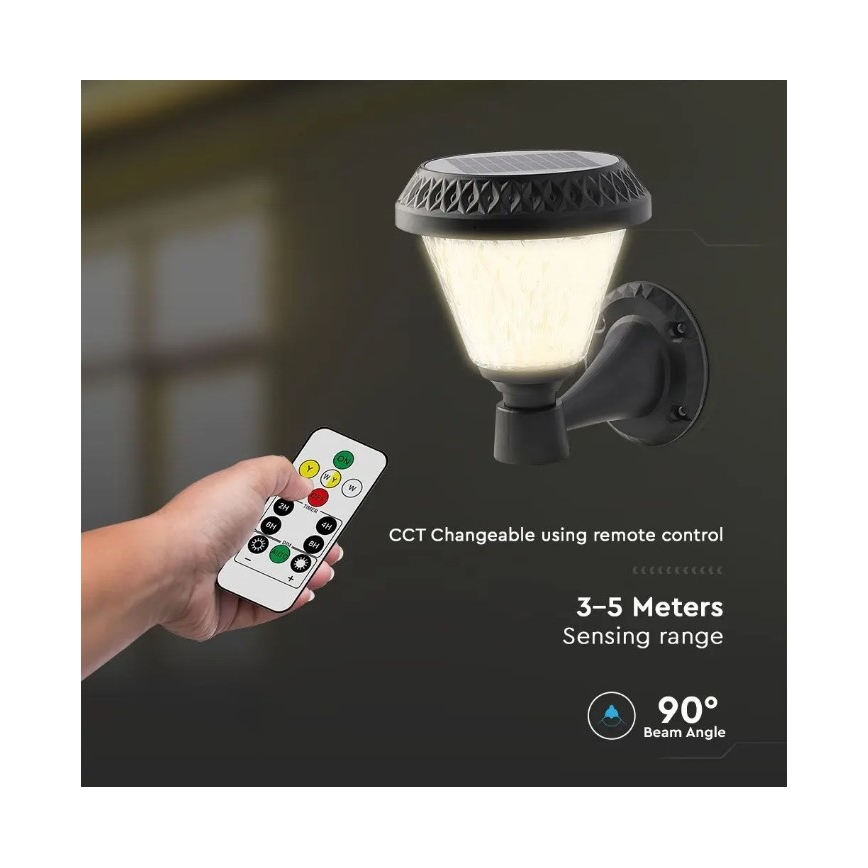 LED Stmívatelná solární nástěnná lampa LED/0,8W/5,5V 3000/4000/6400K IP44 + dálkové ovládání
