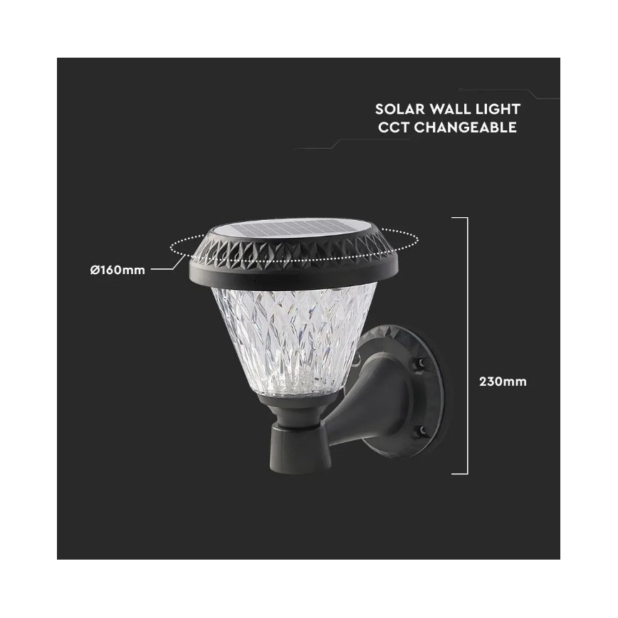 LED Stmívatelná solární nástěnná lampa LED/0,8W/5,5V 3000/4000/6400K IP44 + dálkové ovládání