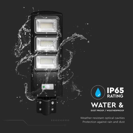 LED Stmívatelná solární pouliční lampa se senzorem pohybu a soumraku LED/12W/3,2V 6000K IP65 10000 mAh černá + dálkové ovládání