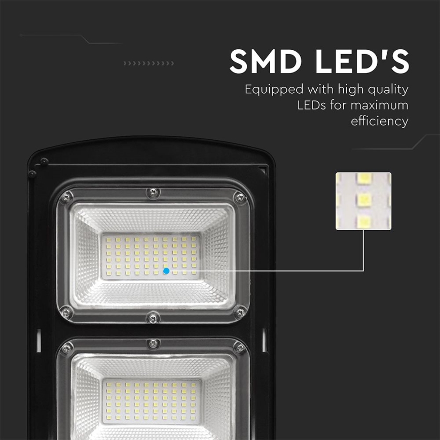 LED Stmívatelná solární pouliční lampa se senzorem pohybu a soumraku LED/12W/3,2V 6000K IP65 10000 mAh černá + dálkové ovládání