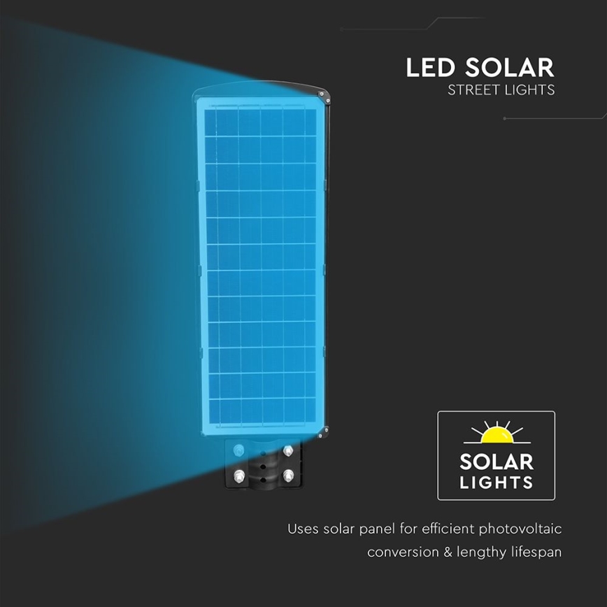 LED Stmívatelná solární pouliční lampa se senzorem pohybu a soumraku LED/12W/3,2V 6000K IP65 10000 mAh černá + dálkové ovládání