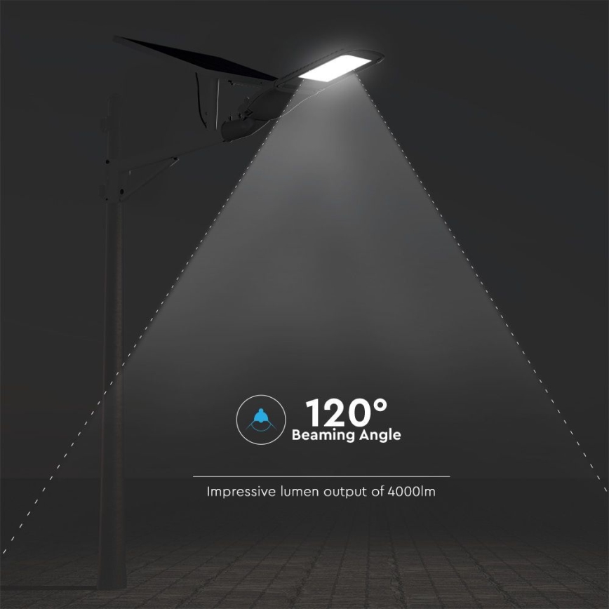 LED Stmívatelná solární pouliční lampa SAMSUNG CHIP LED/50W/6,4V 6000K IP65 30000 mAh + dálkové ovládání