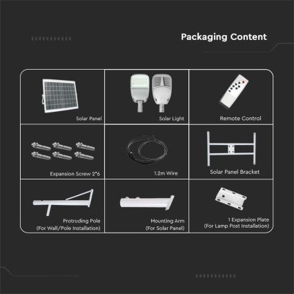 LED Stmívatelná solární pouliční lampa SAMSUNG CHIP LED/50W/6,4V 6000K IP65 30000 mAh + dálkové ovládání